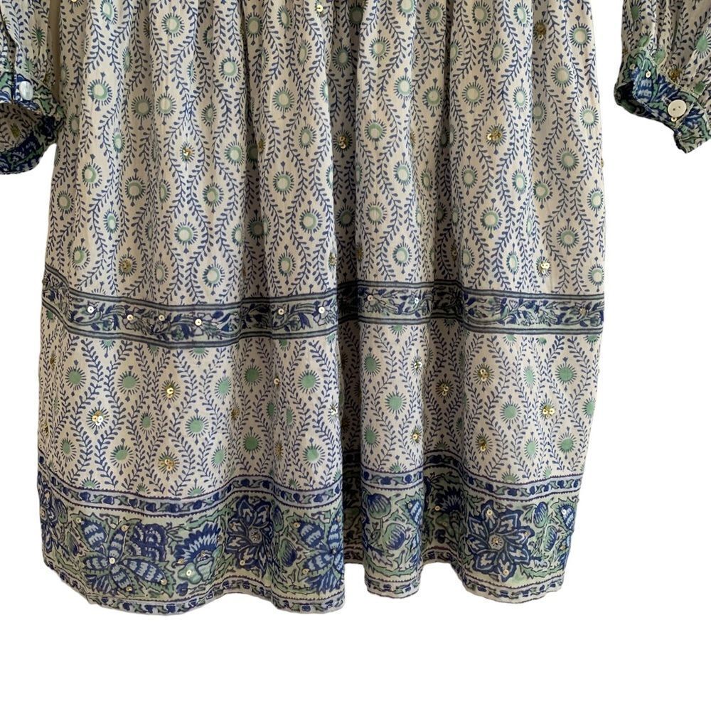 Boho Mini Dress Blue Green Print Sz M - Picture 7 of 11